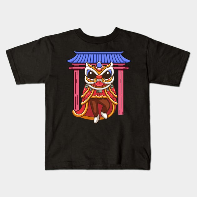 chinese year lion dance Kids T-Shirt by onama.std